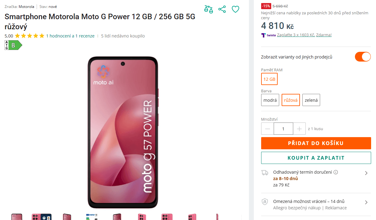 Motorola 8x 2,4GHz, 12/256GB, 6,7", NFC