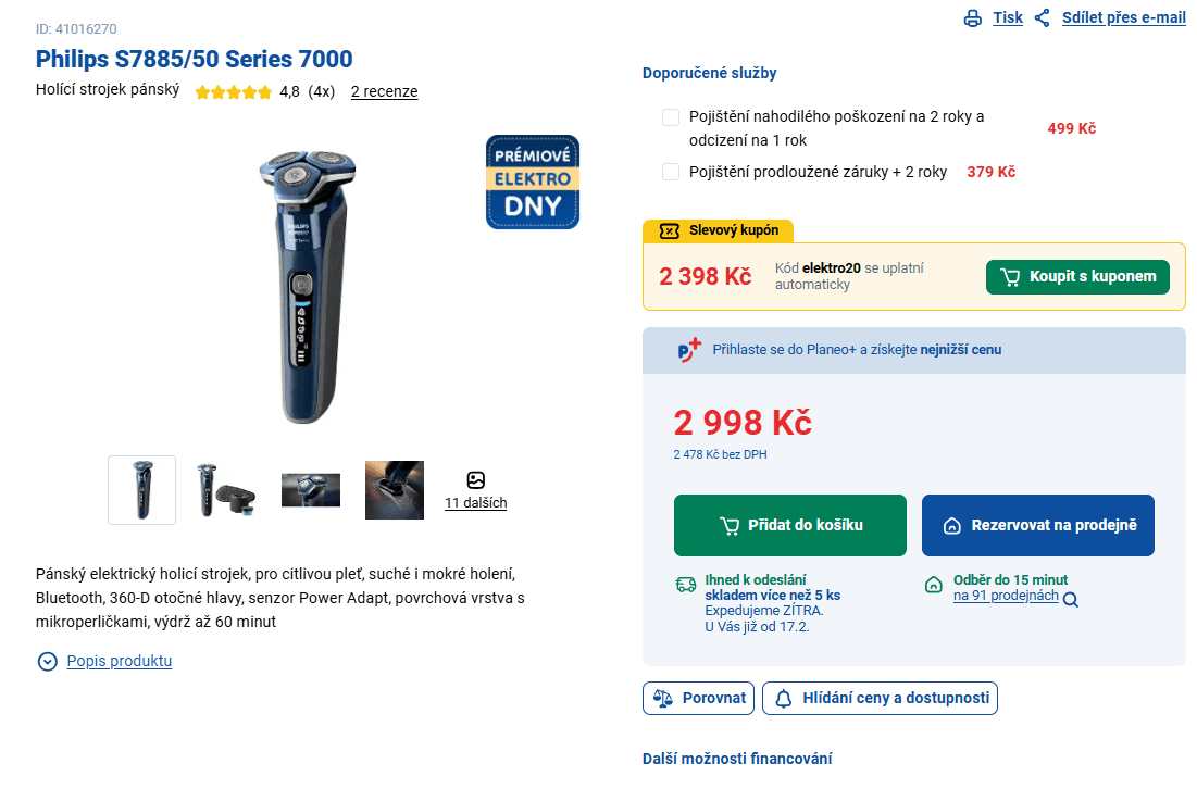 Holicí strojek Philips S7885 Wet&Dry