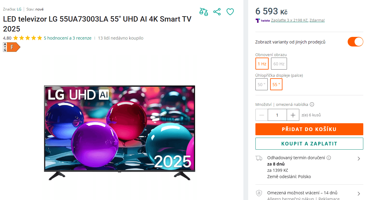 4K Smart TV, 139 cm, LG