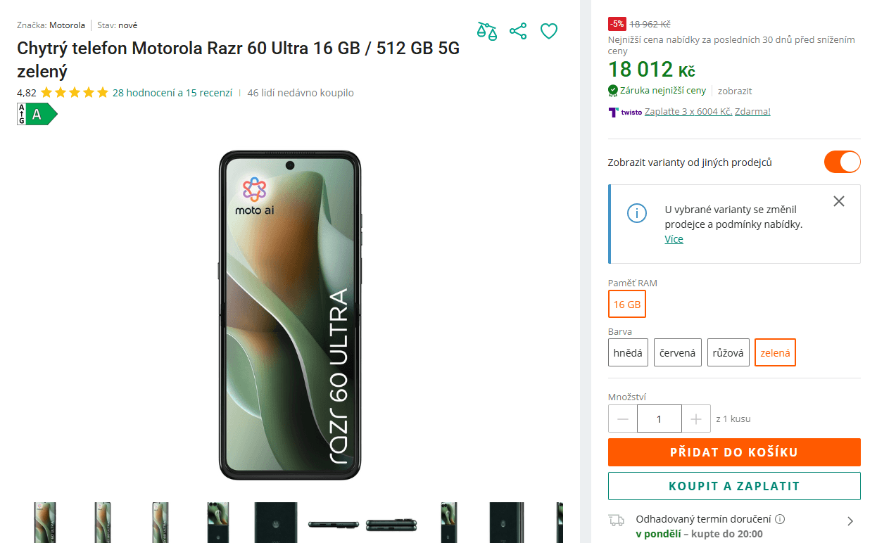 Motorola Razr 60 Ultra 8x 4,32 GHz, 16/512GB, 7", skládací