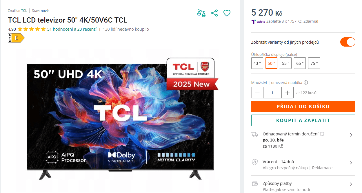 4K Google TV, 126 cm - TCL