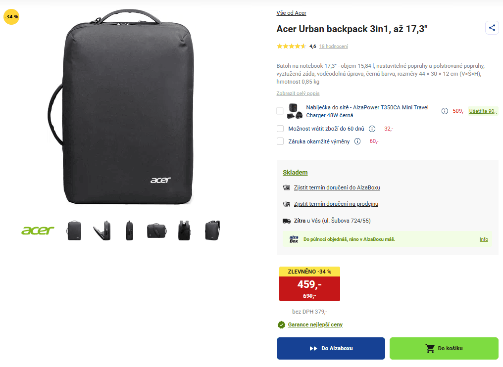 Batoh na notebook 3v1 17,3" Acer