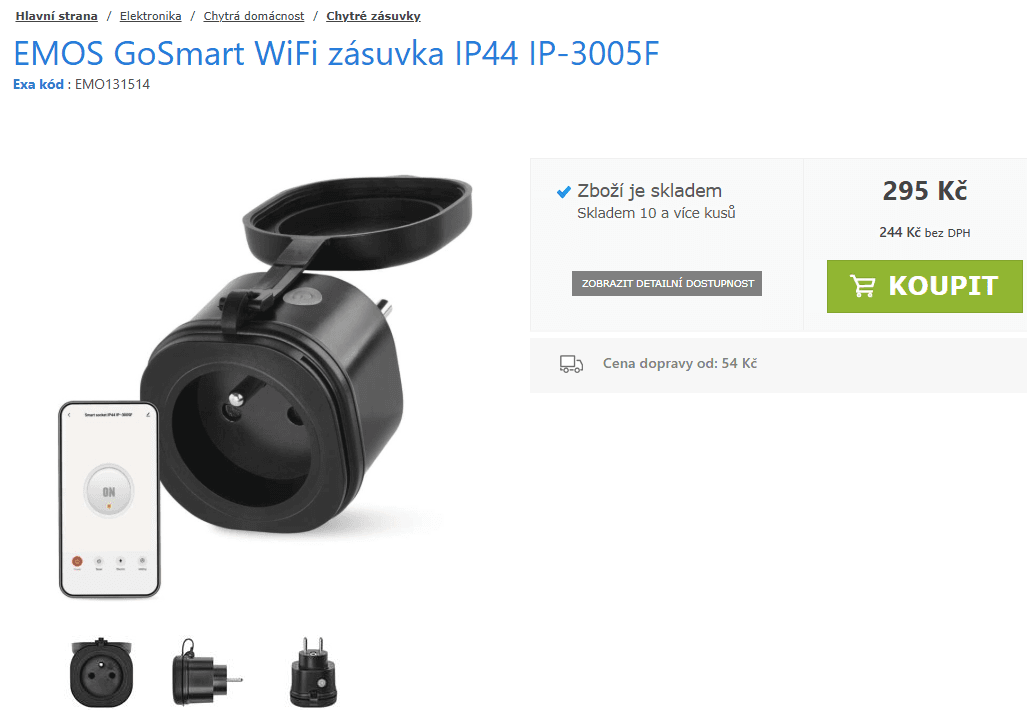 Venkovní chytrá zásuvka Emos, Wifi