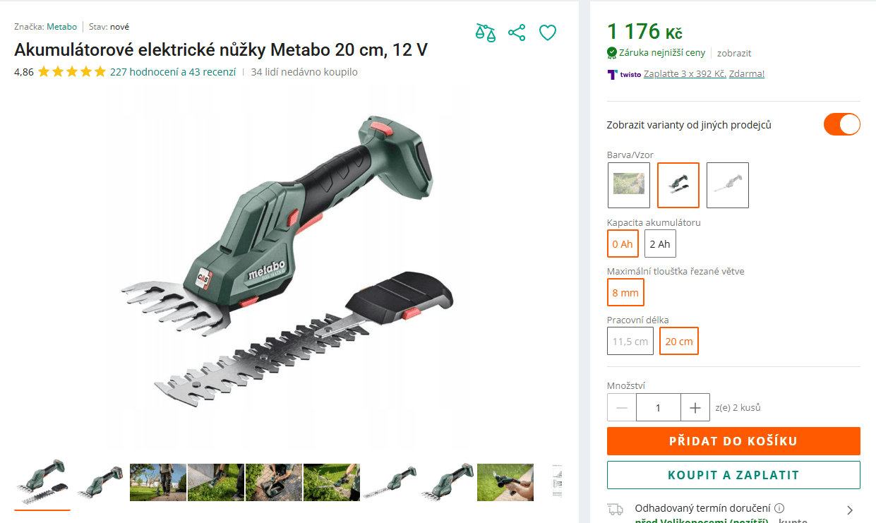 Nůžky na trávu a keře Metabo (bez AKU)