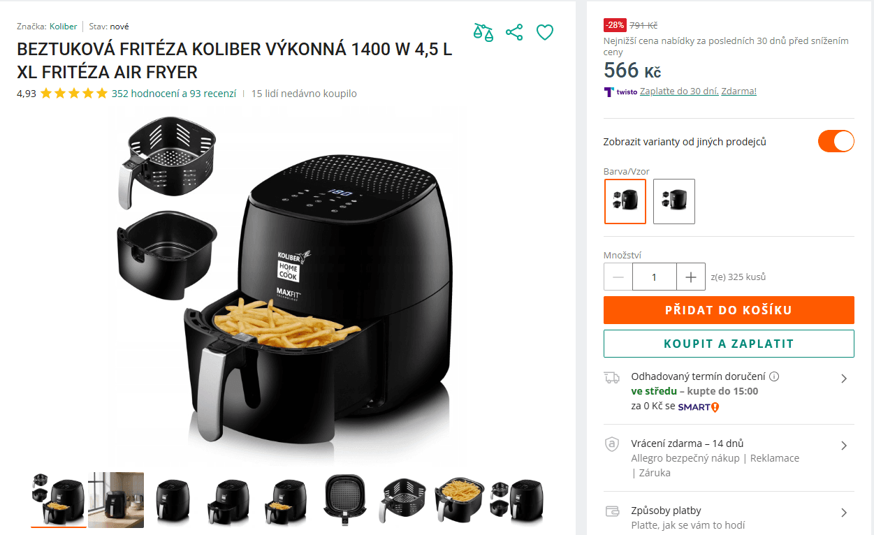 Horkovzdušná fritéza Koriber, 4,5 l., 8 prg