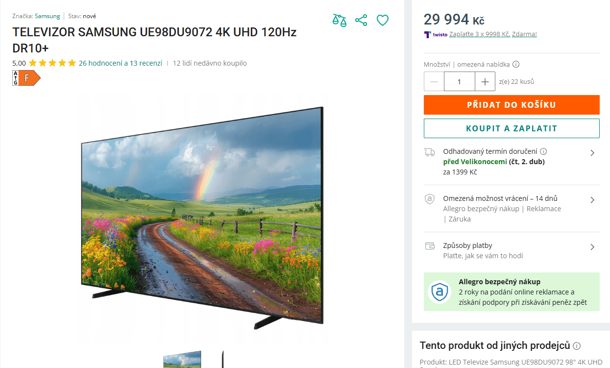 4K Edge LED TV 249 cm, Samsung