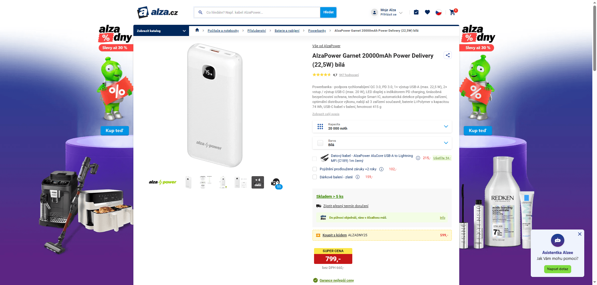 Powerbanka AlzaPower 20000mAh, 22,5 W