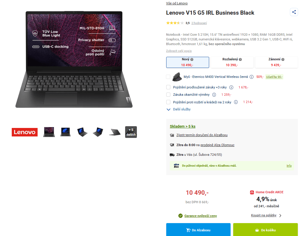 Lenovo 4,8 GHz, 16/512GB, 15,6"