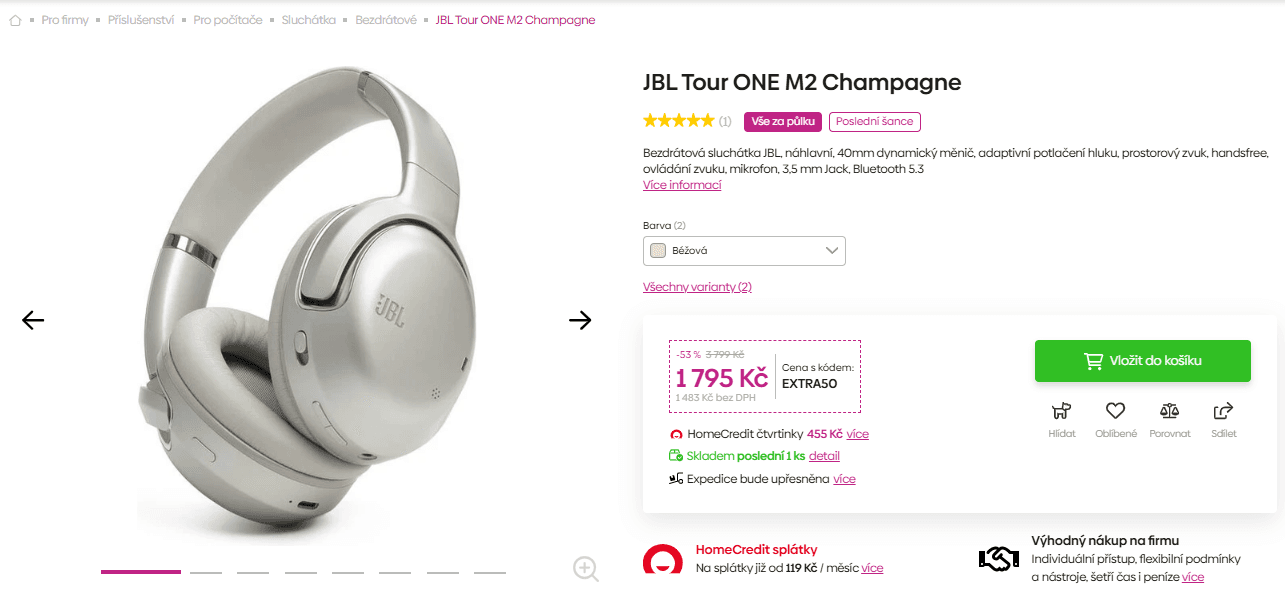 BT sluchátka JBL ANC, 50 hodin