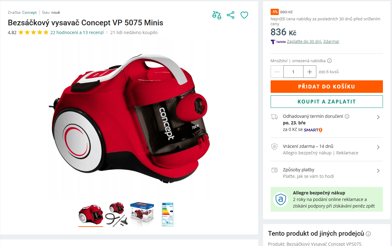 Bezsáčkový vysavač Concept, cyklon, Hepa