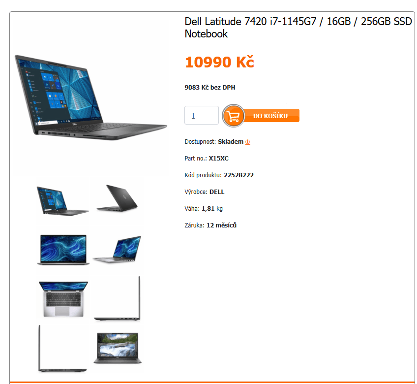 Dell i7 4,4 GHz, 16/256GB, 14", firemní