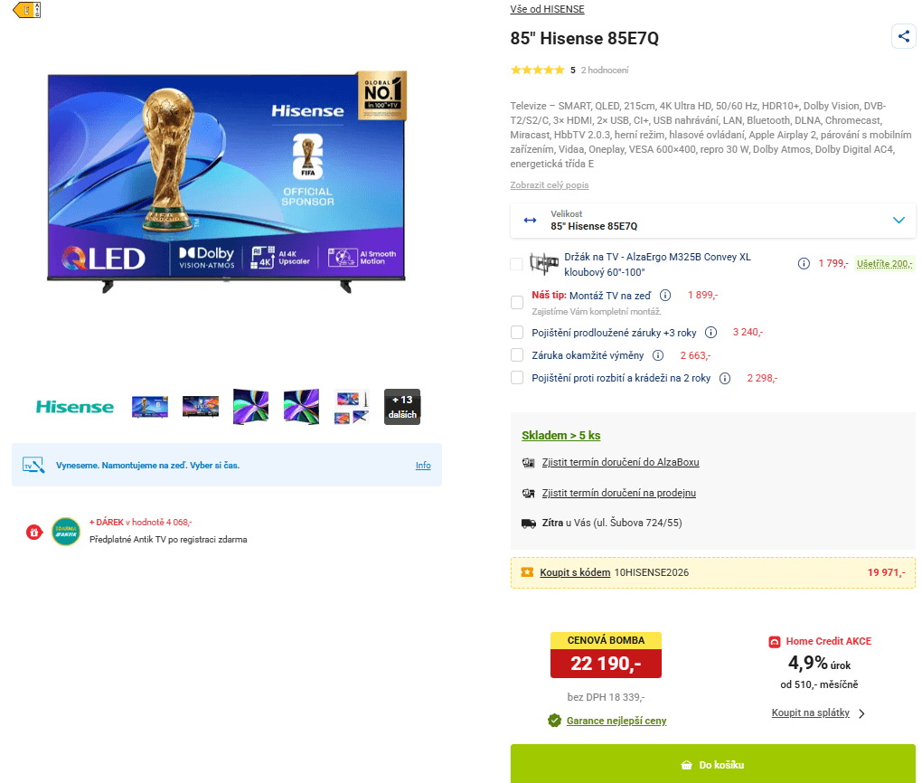 4K QLED Atmos, 215 cm, Hisense