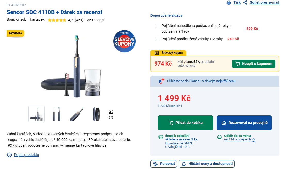 El. kartáček sonický Sencor, 40000