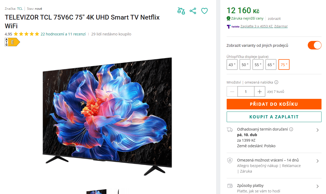 4K Google TV, 191 cm - TCL