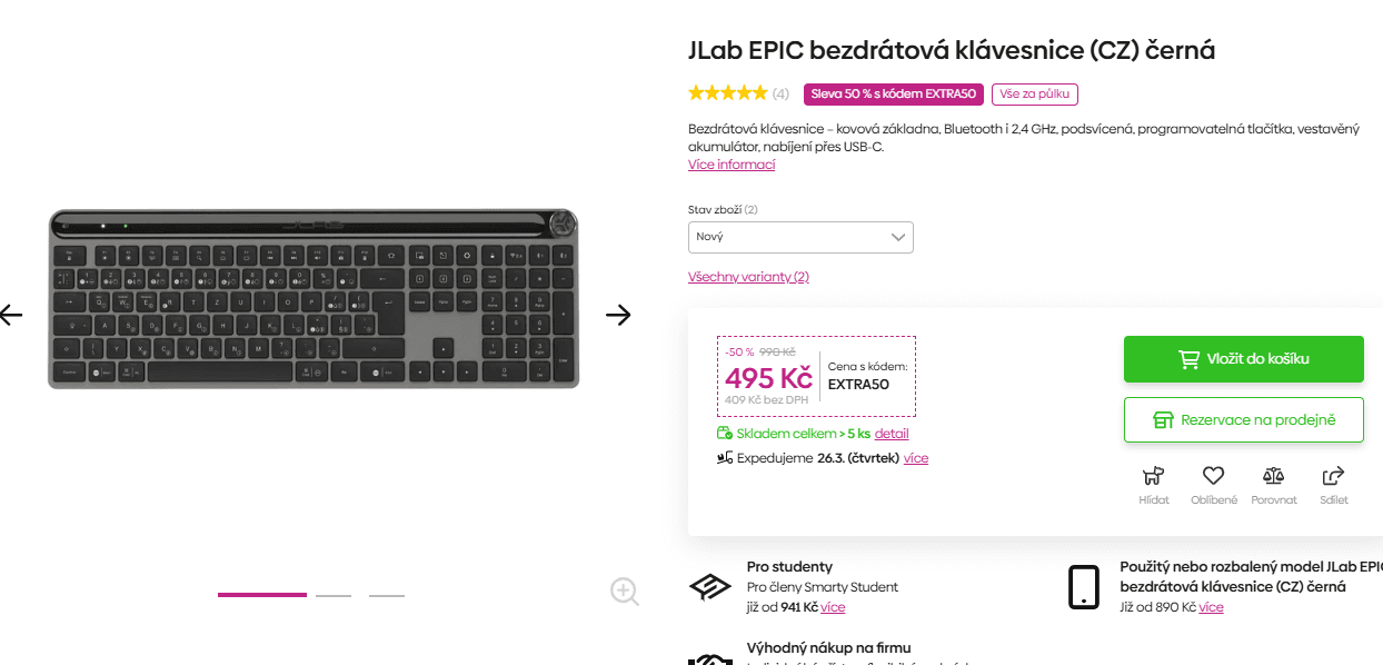 Bezdrátová klávesnice JLab Epic Wireless