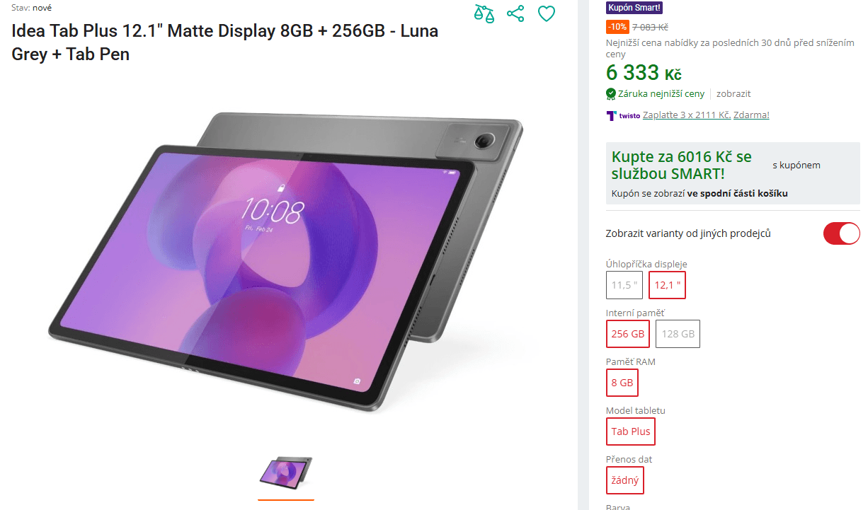 Tablet Lenovo 8x 2,5 GHz , 8/256 GB, 12,1"