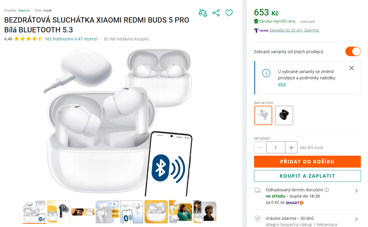 BT sluchátka Redmi Buds 5 Pro, ANC, TWS, 35 hodin