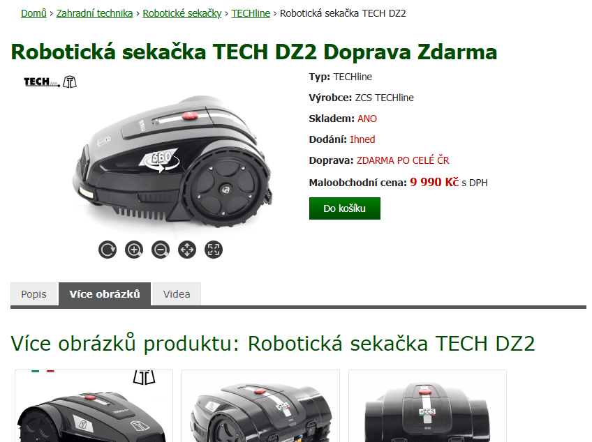 Robotická sekačka ZCS TECH, 800 m2