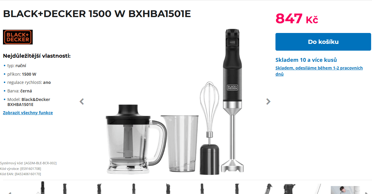 Tyčový mixér Black+Decker, sekání, šlehání