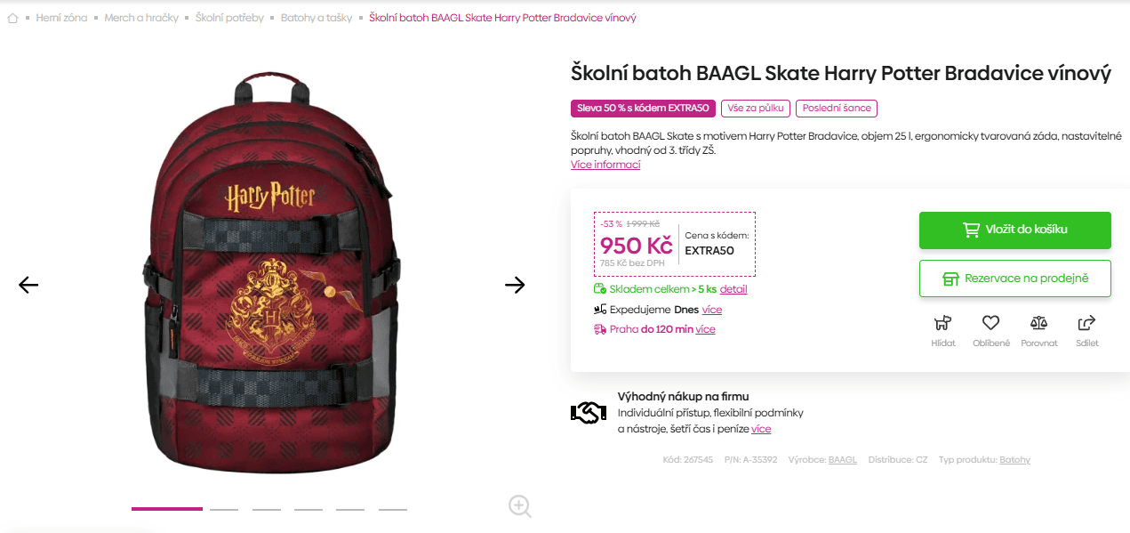 Školní batoh Baagl Skate Harry Potter Bradavice