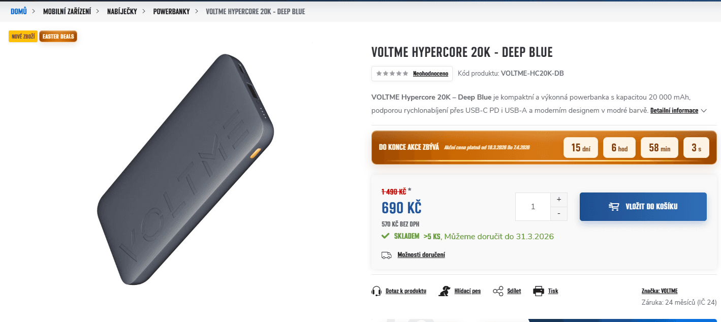 Powerbanka 20000 mAh Voltme 22.5W
