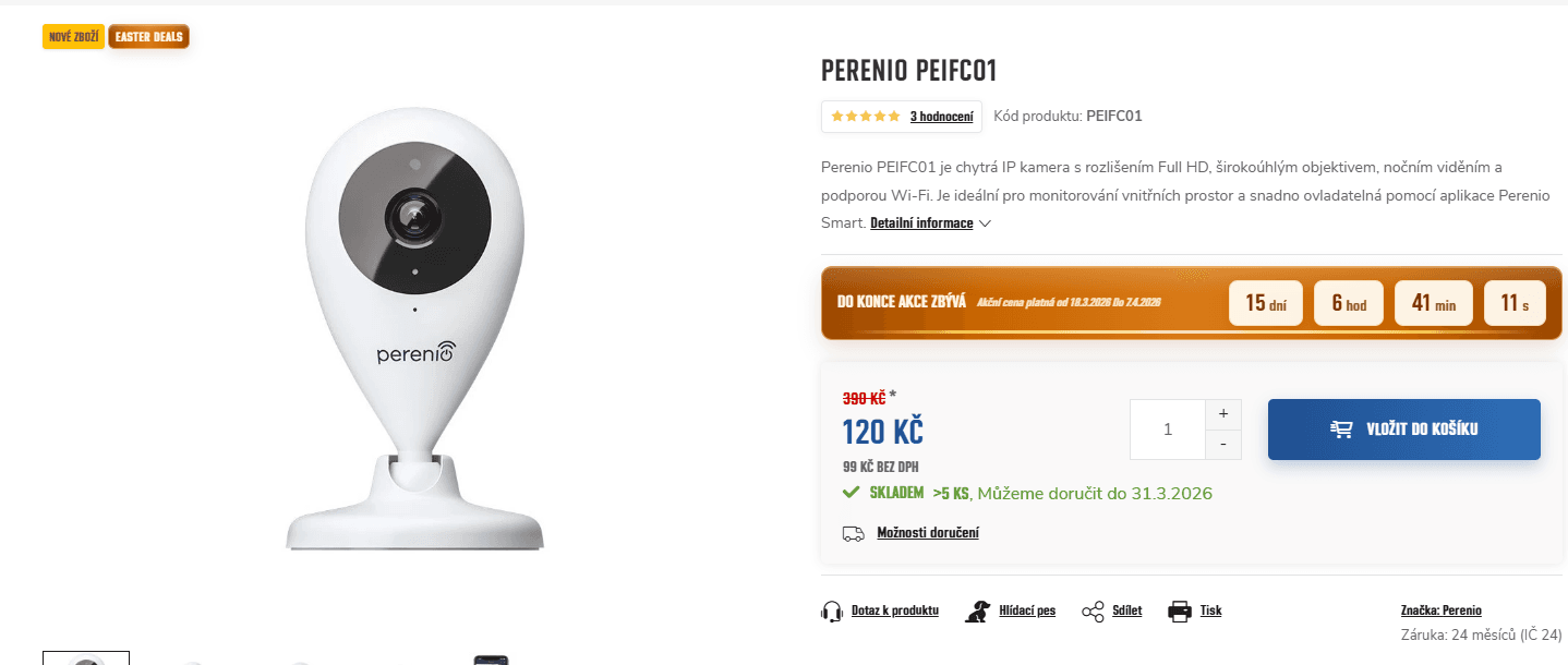 Full HD IP kamera Perenio, vnitřní, Wifi