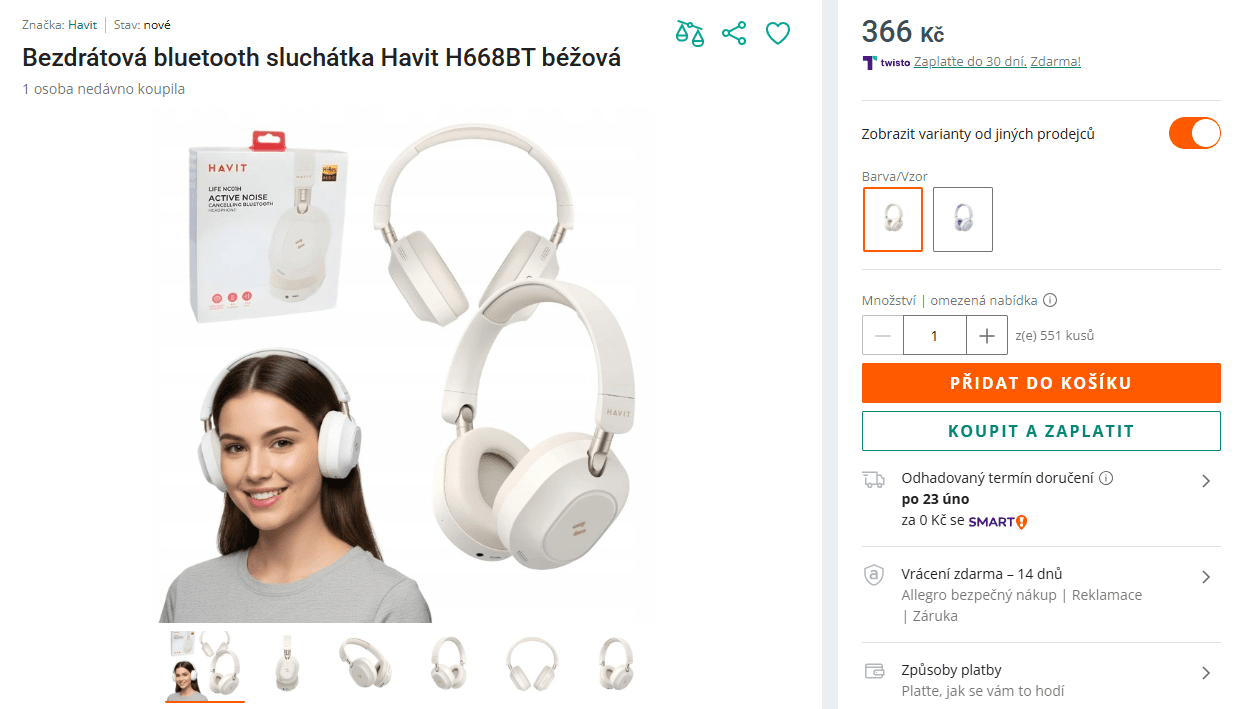 BT sluchátka Havit, ANC