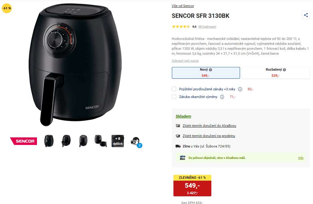 Horkovzdušná fritéza Sencor 3 l.