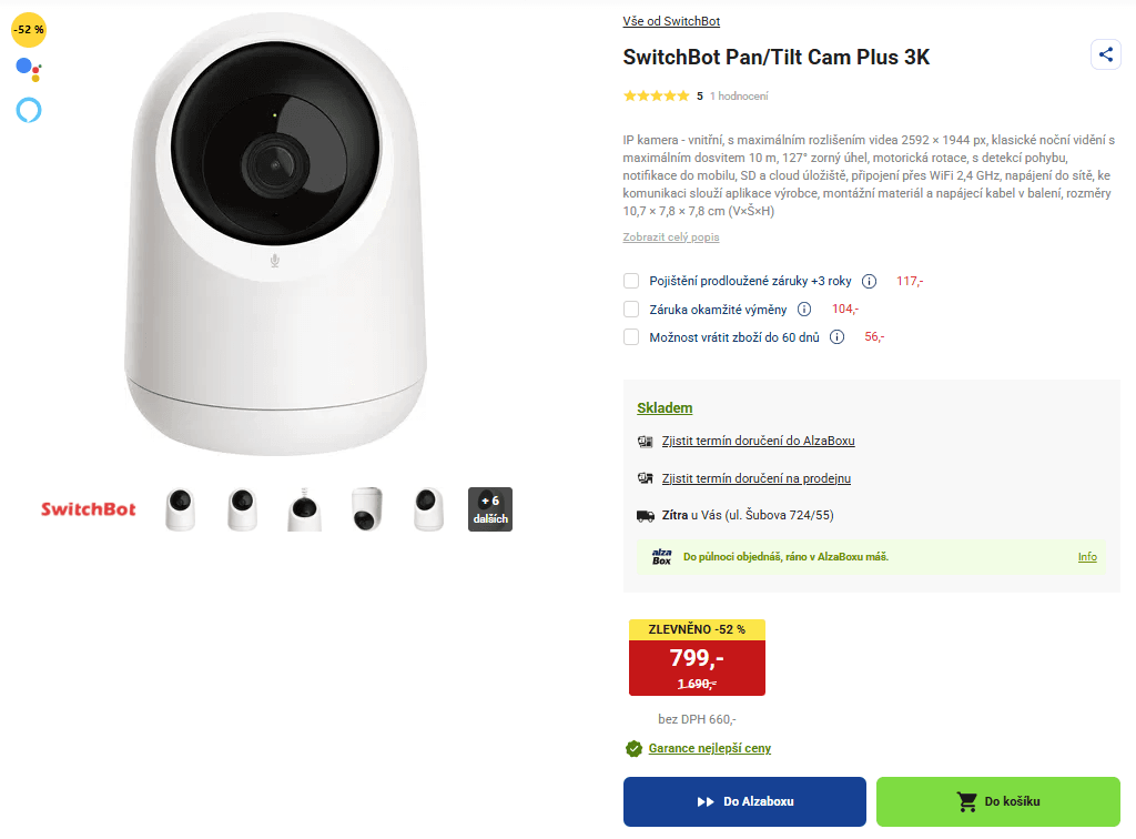 IP kamera SwitchBot, pohyb, mikrofon, 3K, Wifi