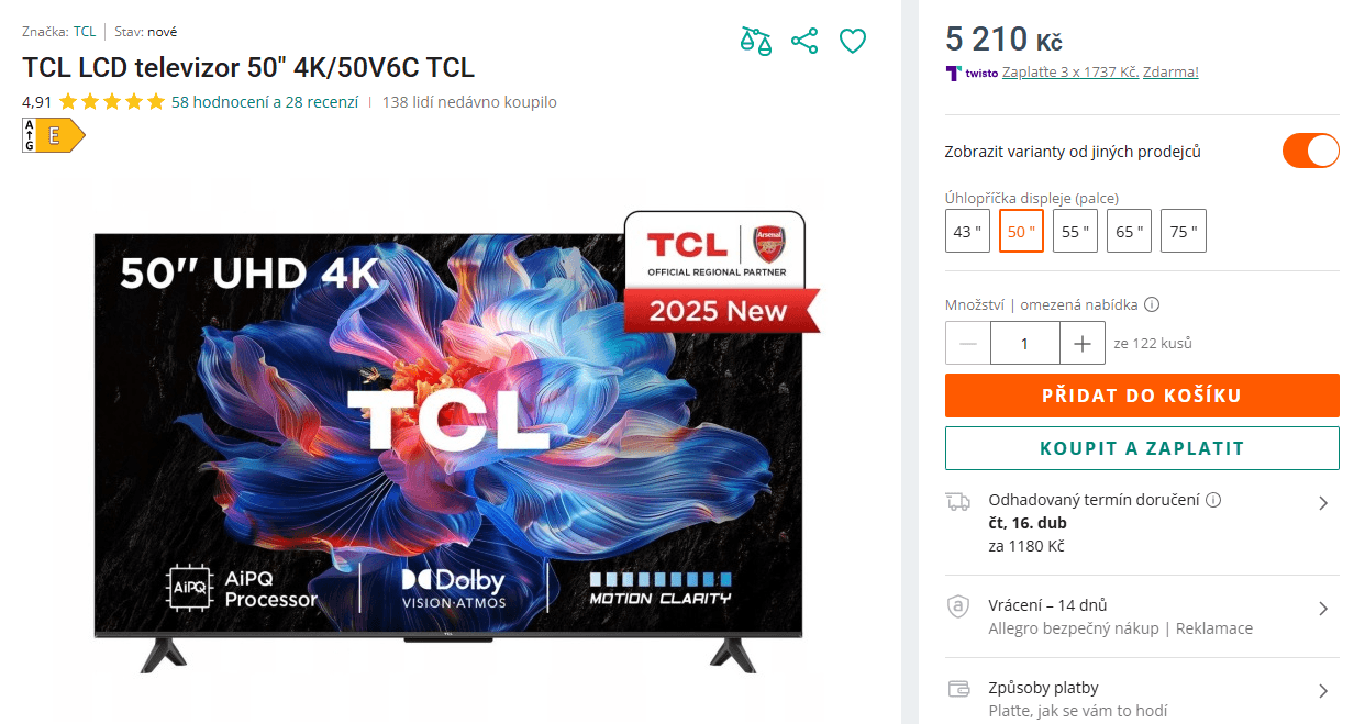 4K Google TV, 126 cm - TCL