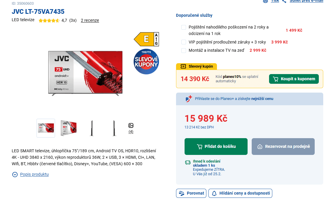 4K Smart TV 189 cm, Android, JVC