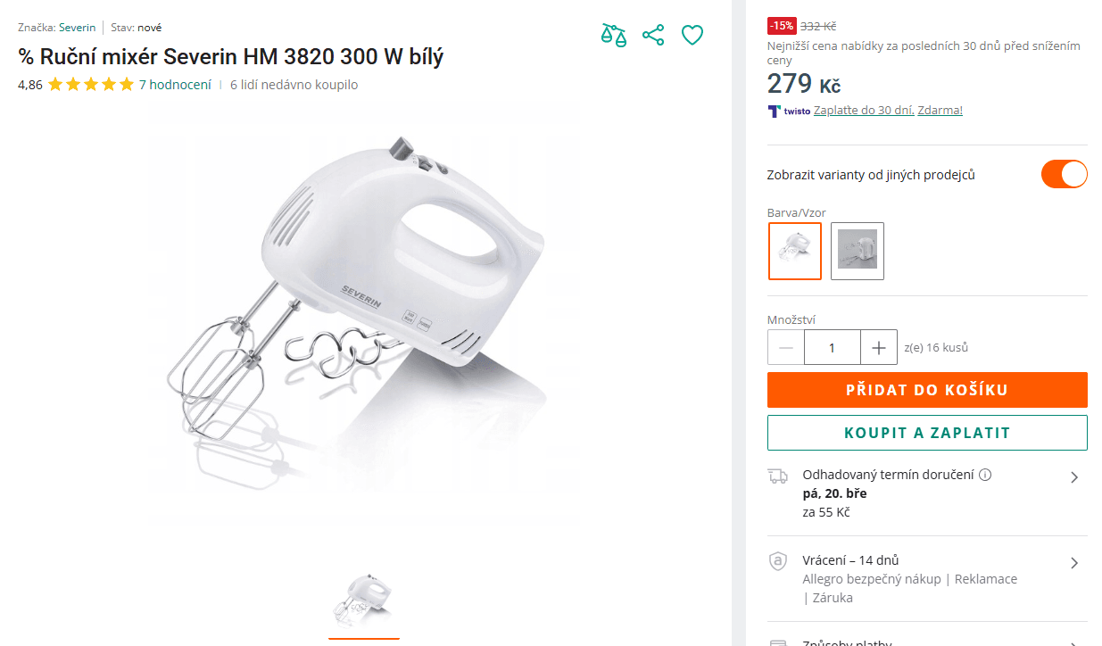 Mixér Severin, hněte, šlehá, 300 W