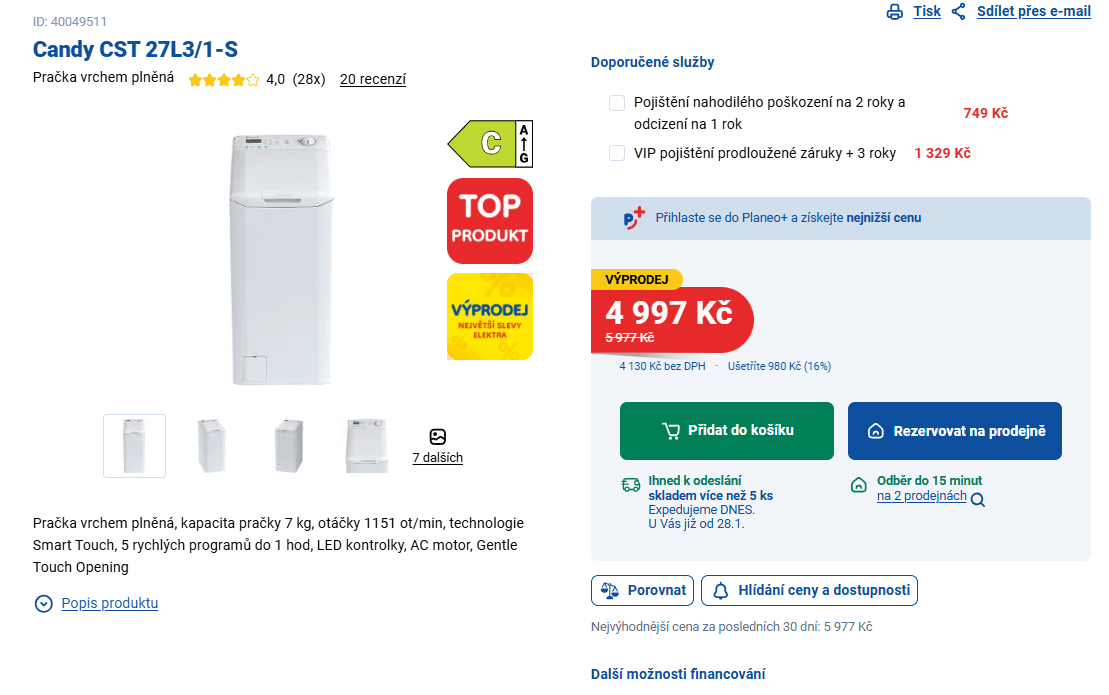 Pračka Candy 7kg, 1200ot., NFC