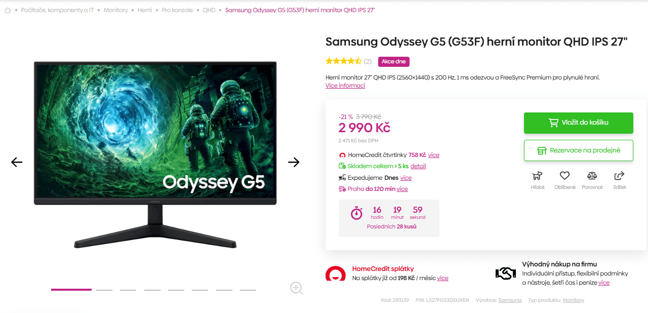 QHD herní PC monitor Samsung, 27"