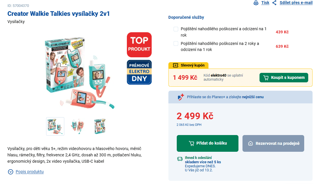 2x  video vysílačka pro děti, 300 metrů, USB