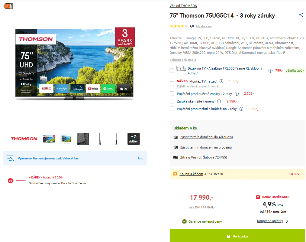 4K Google TV, 191 cm, Thomson