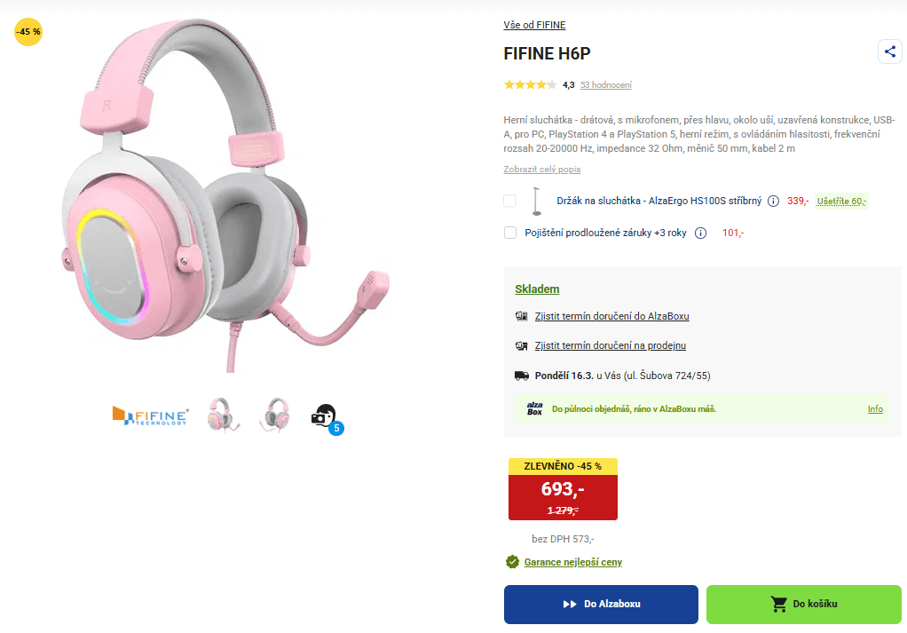 Herní sluchátka FIFINE H6, mikrofon