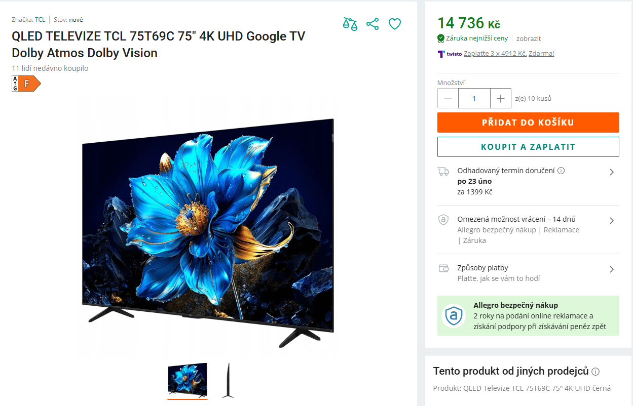 4K QLED Google TV, 191 cm, Atmos, TCL
