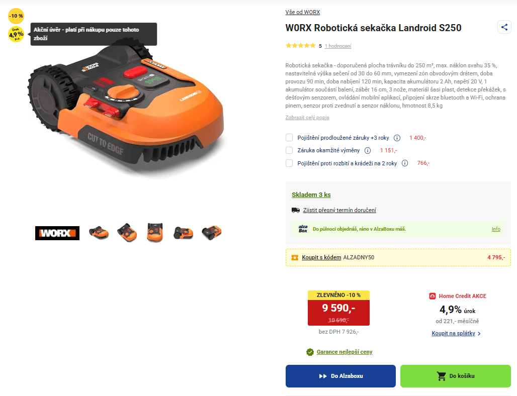 Robotická sekačka Worx Landroid 250 m