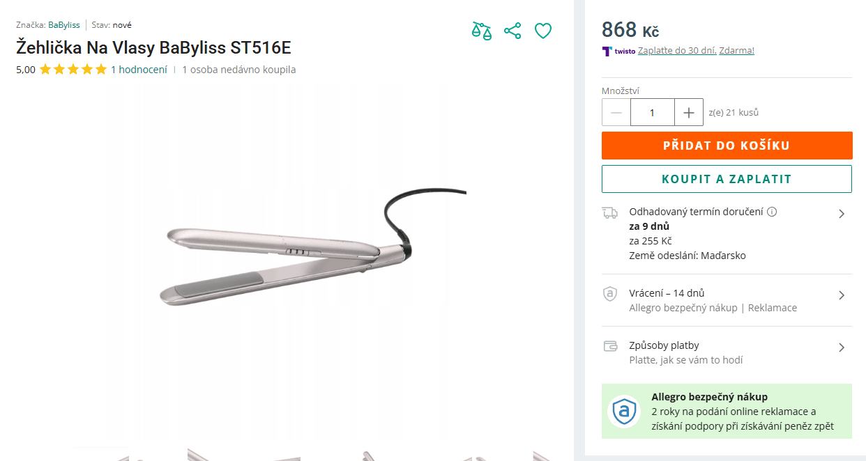 Žehlička na vlasy BaByliss 