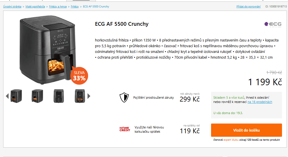 Horkovzdušná fritéza ECG 5,5 litru