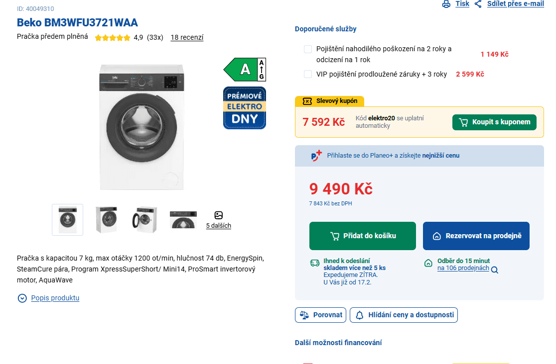 Pračka Beko, 7 kg, 1 200 ot./min, A