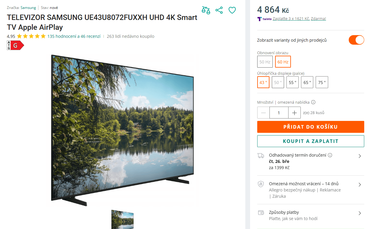 4K Smart TV 109 cm Samsung 