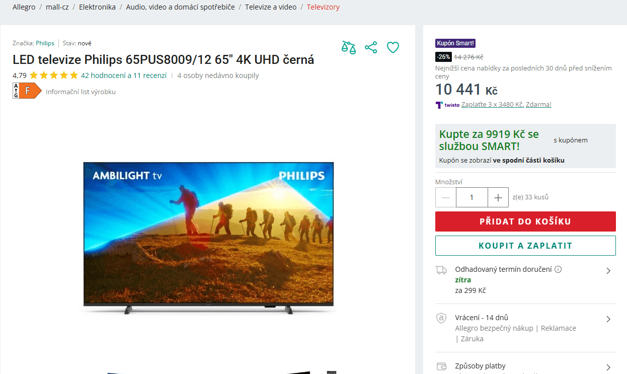 4K Ambilight TV 164 cm Philips