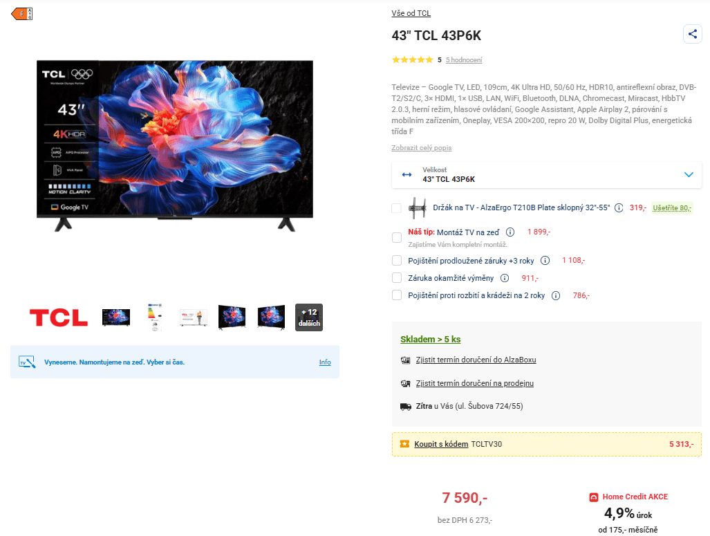 4K Google TV, 109 cm TCL