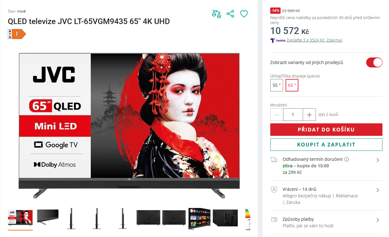 QLED 4K Smart TV, Atmos, 164 cm. JVC