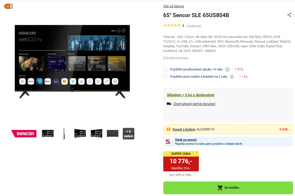 4K Smart TV, 168 cm, Sencor