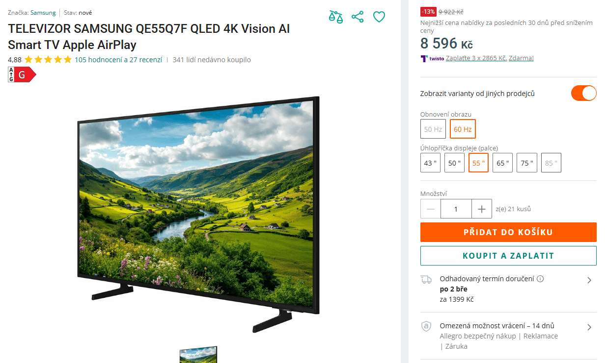 4K QLED TV, 139 cm, Samsung
