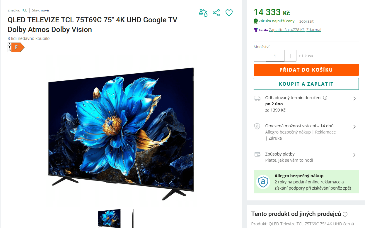 4K QLED Google TV, 191 cm, Atmos, TCL