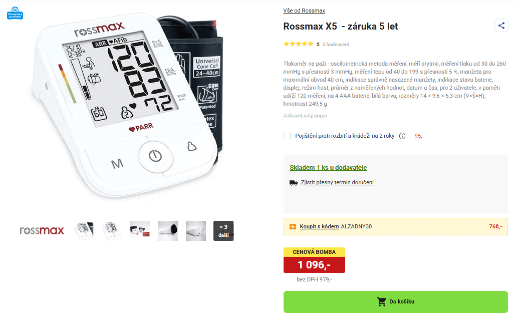 Tlakoměr na paži Rossmax X5 